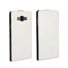 Samsung Galaxy A7 - Genuine Leather Up Down Flip Protective Phone Cover Case - White